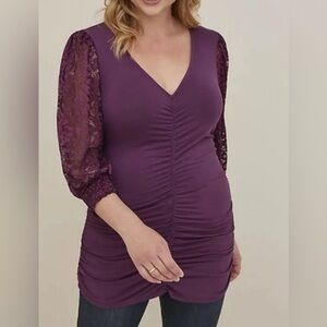 Torrid Purple Bodycon Top with V-Neck and Bishop Sleeves